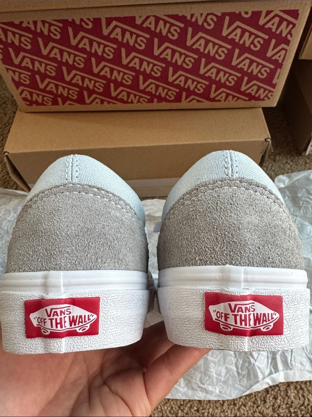 Vans Women’s US 6.5 Old Skool Light Gray & Blue Low-Top Sneakers